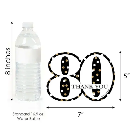 Big Dot of Happiness Adult 80th Birthday - Gold - Shaped Thank You Cards - Birthday Party Thank You Note Cards with Envelopes - Set of 12 {7}