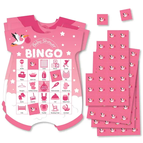 Big Dot of Happiness Girl Special Delivery - Picture Bingo Cards and Markers - It&rsquo;s A Girl Stork Baby Shower Shaped Bingo Game - Set of 18 {1}