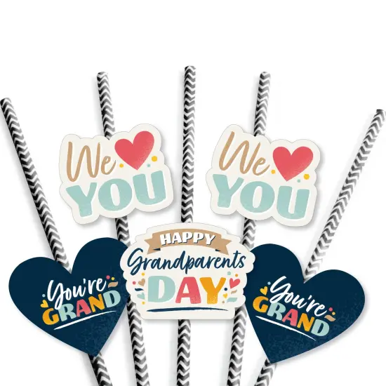 Big Dot of Happiness Happy Grandparents Day - Paper Straw Decor - Grandma & Grandpa Party Striped Decorative Straws - Set of 24 {7}