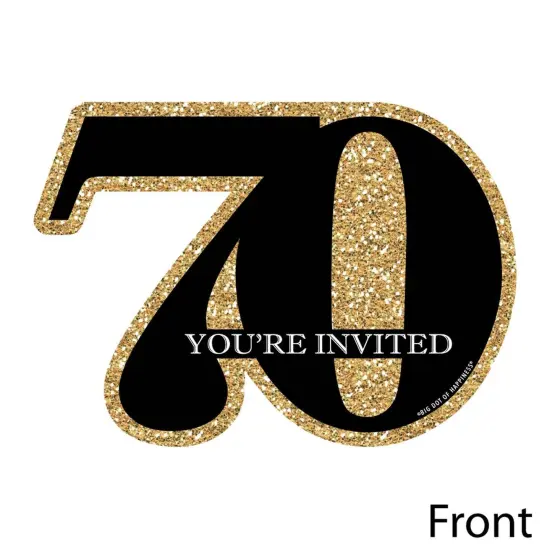 Big Dot of Happiness Adult 70th Birthday - Gold - Shaped Fill-In Invitations - Birthday Party Invitation Cards with Envelopes - Set of 12 {4}