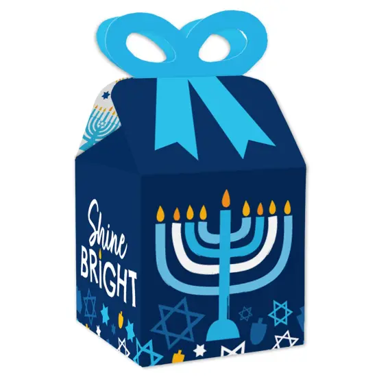 Big Dot of Happiness Hanukkah Menorah - Square Favor Gift Boxes - Chanukah Holiday Party Bow Boxes - Set of 12 {1}