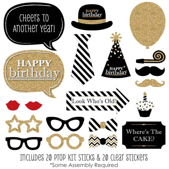 Big Dot of Happiness Adult Happy Birthday - Gold - Birthday Party Photo Booth Props Kit - 20 Count {3}