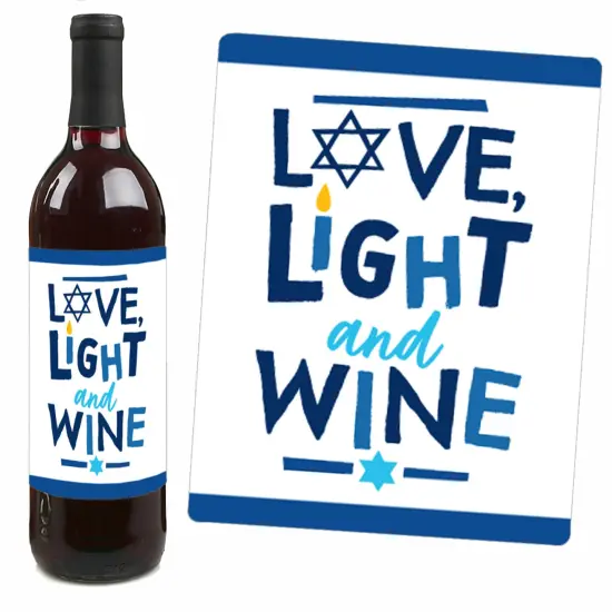 Big Dot of Happiness Hanukkah Menorah - Chanukah Holiday Party Decorations for Women and Men - Wine Bottle Label Stickers - Set of 4 {4}