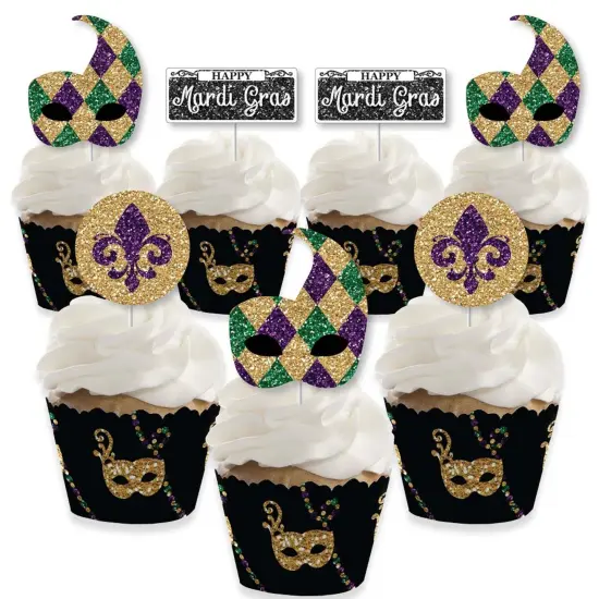 Big Dot of Happiness Mardi Gras - Cupcake Decoration - Masquerade Party Cupcake Wrappers and Treat Picks Kit - Set of 24 {1}
