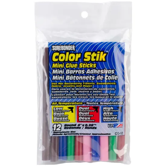 Surebonder All-Temp Color Stik Mini Glue Sticks 12/Pkg-.27"X4" {1}