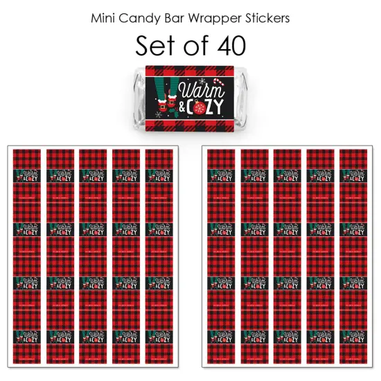 Big Dot of Happiness Christmas Pajamas - Mini Candy Bar Wrapper Stickers - Holiday Plaid PJ Party Small Favors - 40 Count {4}