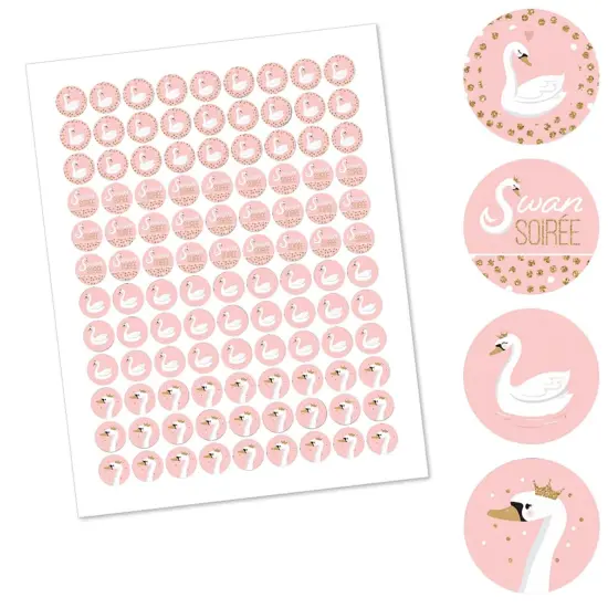 Big Dot of Happiness Swan Soiree - White Swan Baby Shower or Birthday Party Round Candy Sticker Favors - Labels Fits Chocolate Candy (1 sheet of 108) {3}