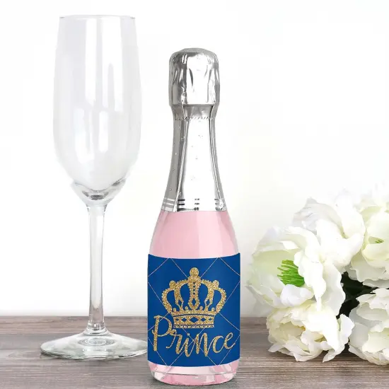 Big Dot of Happiness Royal Prince Charming - Mini Wine and Champagne Bottle Label Stickers - Baby Shower or Birthday Party Favor Gift - Set of 16 {3}