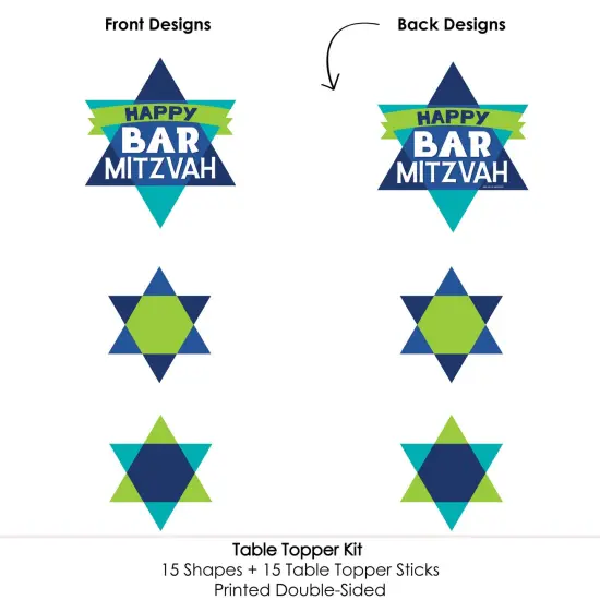 Big Dot of Happiness Blue Bar Mitzvah - Boy Party Centerpiece Sticks - Table Toppers - Set of 15 {6}