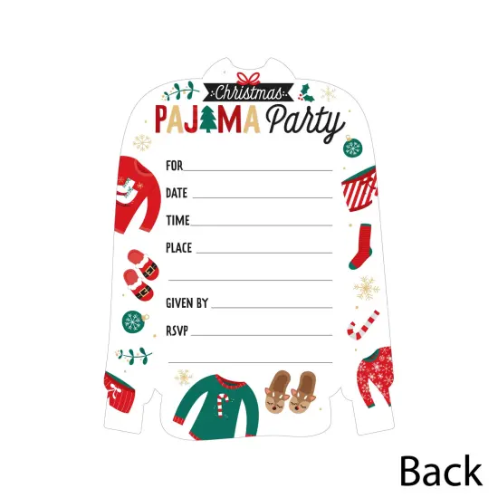 Big Dot of Happiness Christmas Pajamas - Shaped Fill-In Invitations - Holiday Plaid PJ Party Invitation Cards with Envelopes - Set of 12 {6}