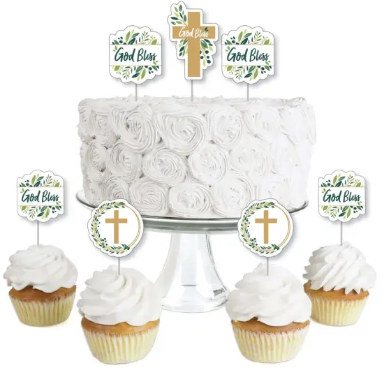 Big Dot of Happiness Elegant Cross - Dessert Cupcake Toppers - Religious Party Clear Treat Picks - Set of 24 {1}
