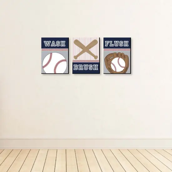 Big Dot of Happiness Batter Up - Baseball - Kids Bathroom Rules Wall Art - 7.5 x 10 inches - Set of 3 Signs - Wash, Brush, Flush {4}