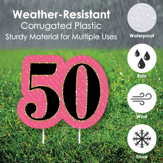 Big Dot of Happiness Chic 50th Birthday - Pink, Black and Gold Lawn Decorations - Outdoor Birthday Party Yard Decorations - 10 Piece {6}