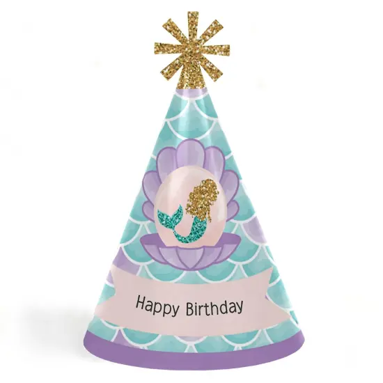 Big Dot of Happiness Let's Be Mermaids - Cone Happy Birthday Party Hats for Kids and Adults - Set of 8 (Standard Size) {1}