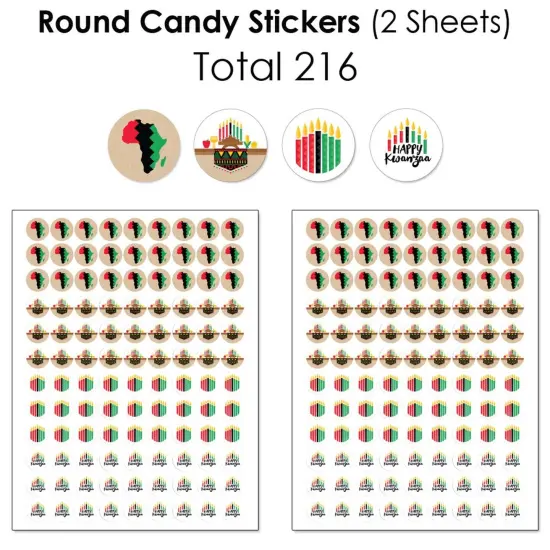 Big Dot of Happiness Happy Kwanzaa - Mini Candy Bar Wrappers, Round Candy Stickers and Circle Stickers - Candy Favor Sticker Kit - 304 Pieces {6}