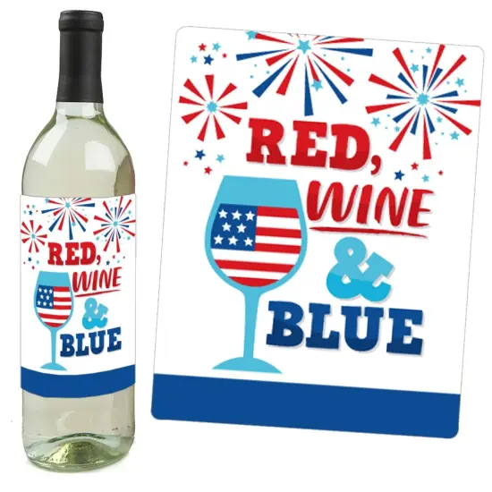 Big Dot of Happiness Firecracker 4th of July - Red, White and Royal Blue Party Decorations for Women and Men - Wine Bottle Label Stickers - Set of 4 {3}