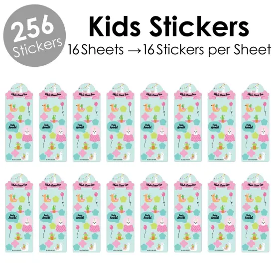 Big Dot of Happiness Whole Llama Fun - Llama Fiesta Birthday Party Favor Kids Stickers - 16 Sheets - 256 Stickers {3}