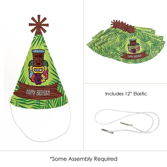 Big Dot of Happiness Tiki Luau - Cone Tropical Hawaiian Summer Happy Birthday Party Hats for Kids and Adults - Set of 8 (Standard Size) {6}
