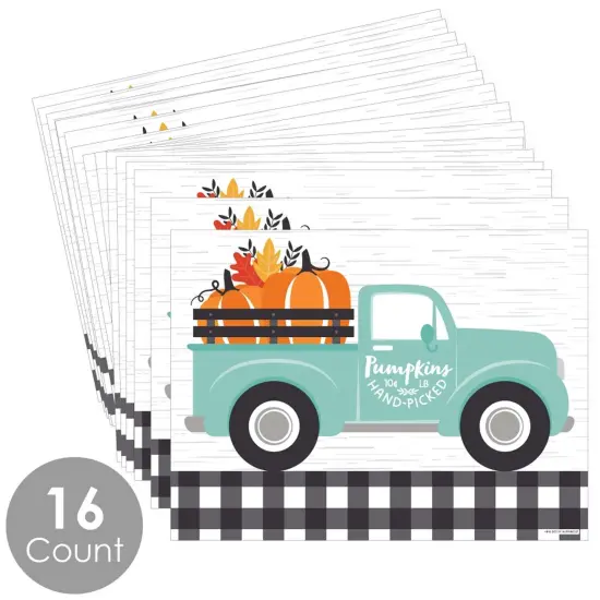 Big Dot of Happiness Happy Fall Truck - Party Table Decorations - Harvest Pumpkin Party Placemats - Set of 16 {4}