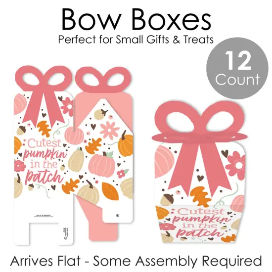 Big Dot of Happiness Girl Little Pumpkin - Square Favor Gift Boxes - Fall Birthday Party or Baby Shower Bow Boxes - Set of 12 {7}