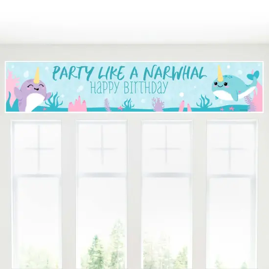 Big Dot of Happiness Narwhal Girl - Under The Sea Happy Birthday Decorations Party Banner {6}