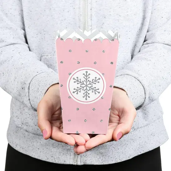 Big Dot of Happiness Pink Winter Wonderland - Holiday Snowflake Birthday Party or Baby Shower Favor Popcorn Treat Boxes - Set of 12 {6}