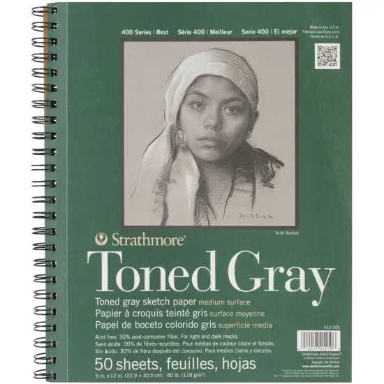 Strathmore Toned Sketch Spiral Paper Pad 9"x12"-Gray 50 Sheets {1}