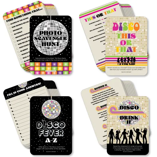 Big Dot of Happiness 70&rsquo;s Disco - 4 1970s Disco Fever Party Games - 10 Cards Each - Gamerific Bundle {1}