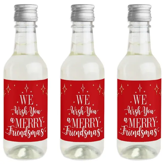 Big Dot of Happiness Red and Gold Friendsmas - Mini Wine and Champagne Bottle Label Stickers - Friends Christmas Party Favor Gift - Set of 16 {1}