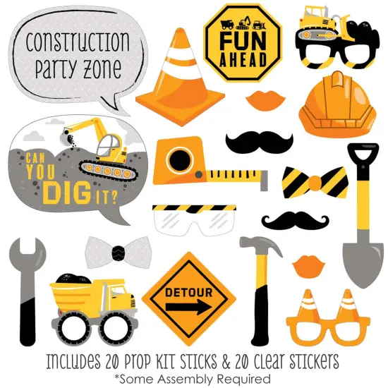 Big Dot of Happiness Dig It - Construction Party Zone - Baby Shower or Birthday Party Photo Booth Props Kit - 20 Count {3}