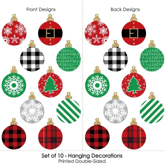 Big Dot of Happiness Hanging Black, Red and Green Ornaments - Outdoor Holiday or Christmas Hanging Porch and Tree Yard Decorations - 10 Pc {4}