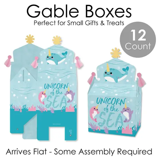 Big Dot of Happiness Narwhal Girl - Treat Box Party Favors - Under The Sea Baby Shower or Birthday Party Goodie Gable Boxes - Set of 12 {7}