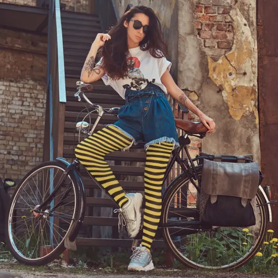 Black and Yellow Tights - Striped Nylon Bumble Bee Stretch Pantyhose Stocking Accessories for Every Day Attire and Costumes for Teens and Children {5}