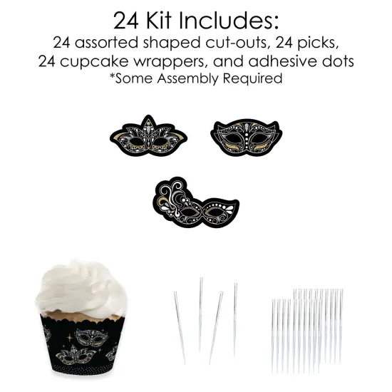Big Dot of Happiness Masquerade - Cupcake Decoration - Carnival Mask Party Cupcake Wrappers and Treat Picks Kit - Set of 24 {6}