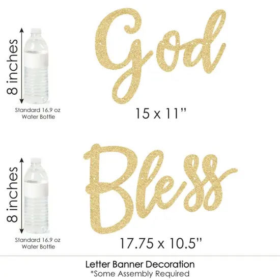 Big Dot of Happiness Elegant Cross -Party Letter Banner Decor- 36 Banner Cutouts and No-Mess Real Gold Glitter God Bless Banner Letters {7}