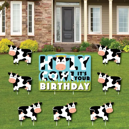 Big Dot of Happiness Holy Cow - It's Your Birthday - Yard Sign and Outdoor Lawn Decorations - Funny Birthday Prank Yard Signs - Set of 8 {1}