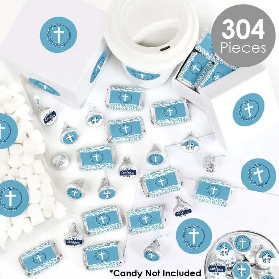 Big Dot of Happiness Blue Elegant Cross - Boy Religious Party Candy Favor Sticker Kit - 304 Pieces {3}