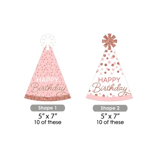 Big Dot of Happiness Pink Rose Gold Birthday - Birthday Hat Shaped Paper Cut-Outs - DIY Decorations Happy Birthday Party Essentials - Set of 20 {7}