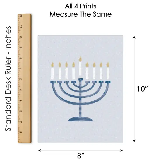 Big Dot of Happiness Happy Hanukkah - Unframed Menorah and Dreidel Chanukah Holiday Linen Paper Wall Art - Set of 4 - Artisms - 8 x 10 inches {7}