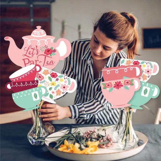 Big Dot of Happiness Floral Let's Par-Tea - Garden Tea Party Centerpiece Sticks - Showstopper Table Toppers - 35 Pieces {4}