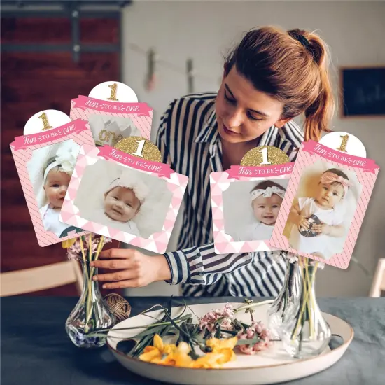 Big Dot of Happiness 1st Birthday Girl - Fun to be One - First Birthday Party Picture Centerpiece Sticks - Photo Table Toppers - 15 Pieces {3}