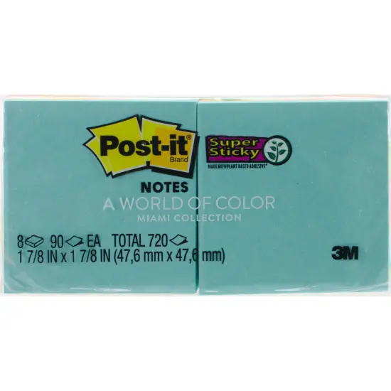 Post-It Super Sticky Notes 2"X2" 8/Pkg-Miami W/90 Sheets {1}