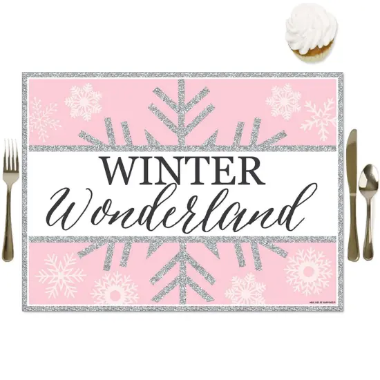 Big Dot of Happiness Pink Winter Wonderland - Party Table Decorations - Holiday Snowflake Birthday Party and Baby Shower Placemats - Set of 16 {1}