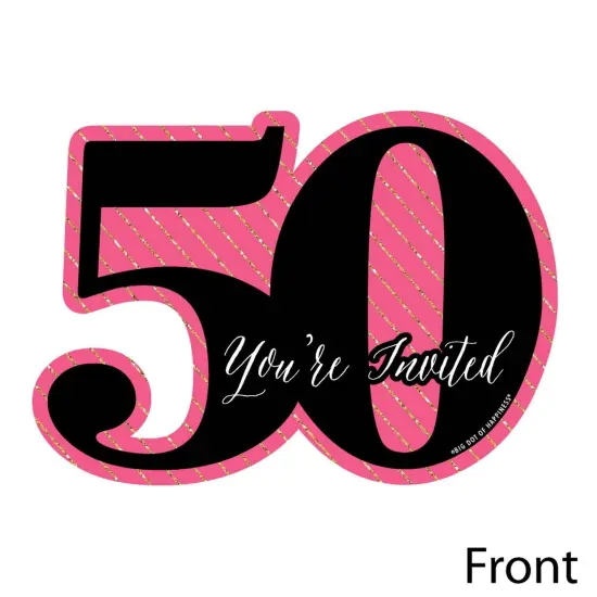 Big Dot of Happiness Chic 50th Birthday - Pink, Black and Gold - Shaped Fill-in Invites - Birthday Party Invitation Cards with Envelopes - Set of 12 {4}