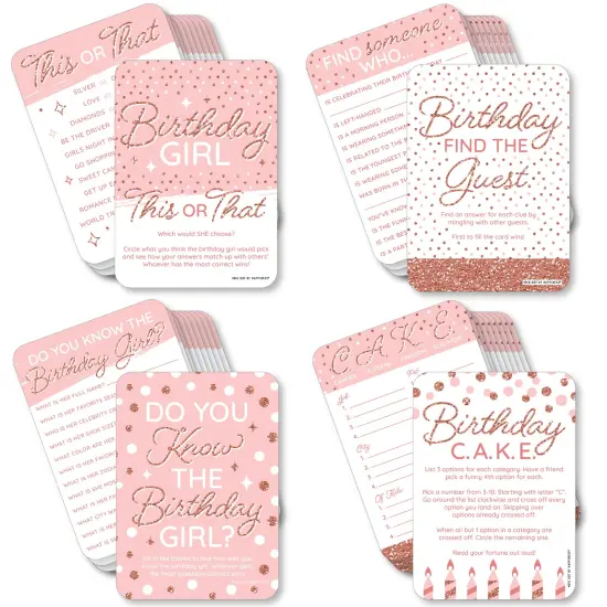 Big Dot of Happiness Pink Rose Gold Birthday - 4 Happy Birthday Party Games - 10 Cards Each - Gamerific Bundle {1}