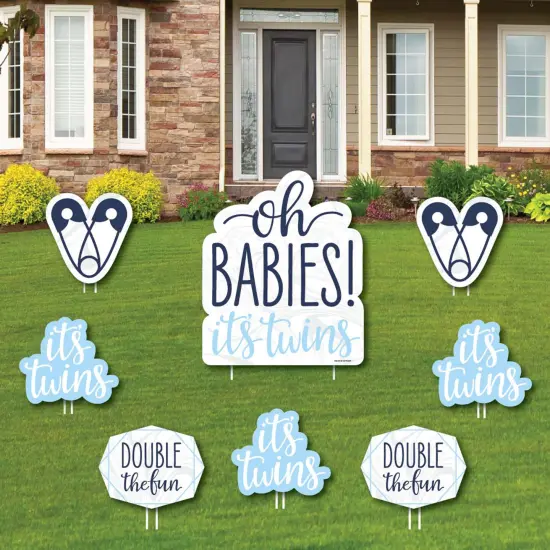 Big Dot of Happiness It's Twin Boys - Yard Sign and Outdoor Lawn Decorations - Blue Twins Baby Shower Yard Signs - Set of 8 {1}