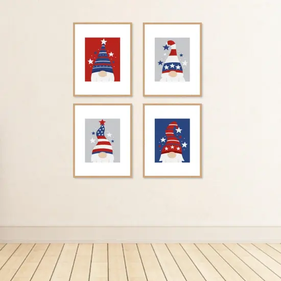 Big Dot of Happiness Patriotic Gnomes - Unframed Memorial Day, 4th of July & Labor Day Gnome Linen Paper Wall Art - Set of 4 - Artisms - 8 x 10 inches {4}