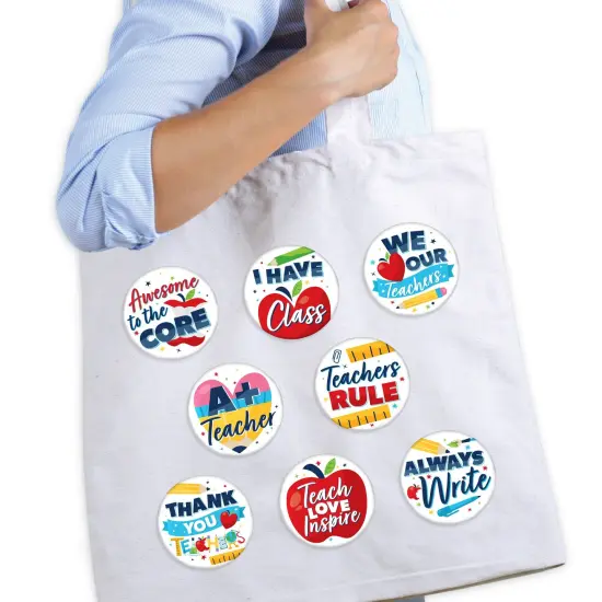 Big Dot of Happiness Thank You Teachers - 3 inch Teacher Appreciation Badge - Pinback Buttons - Set of 8 {3}