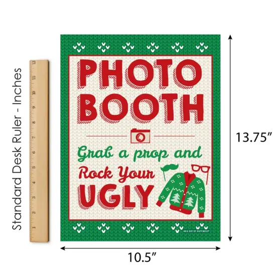 Big Dot of Happiness Ugly Sweater Photo Booth Sign - Christmas Party Decor - Printed on Sturdy Plastic - 10.5 x 13.75" - Sign with Stand - 1 Piece {4}