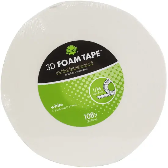 iCraft 3D Foam Tape Jumbo Roll-White .5"X108' {1}
